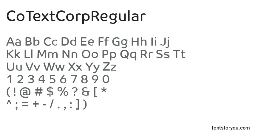 Schriftart CoTextCorpRegular – Alphabet, Zahlen, spezielle Symbole