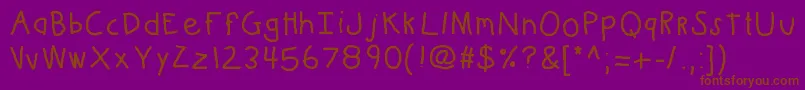 フォントKbkinderwritebold – 紫色の背景に茶色のフォント