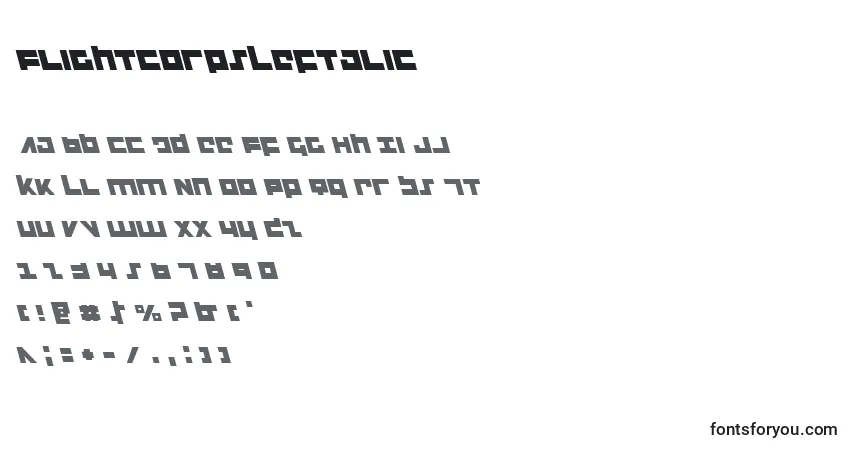 A fonte FlightCorpsLeftalic – alfabeto, números, caracteres especiais