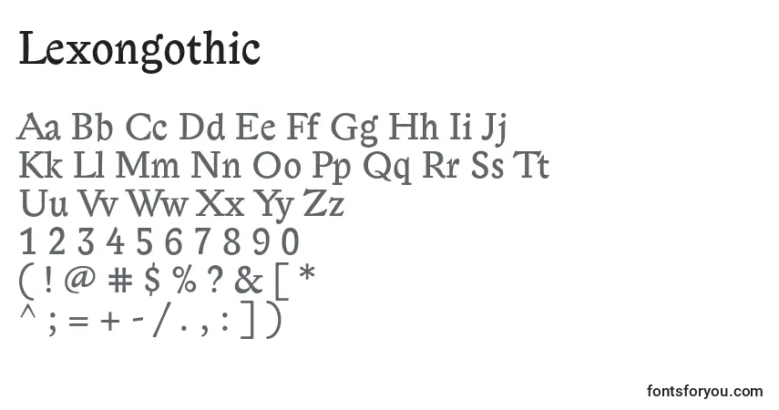 Schriftart Lexongothic – Alphabet, Zahlen, spezielle Symbole