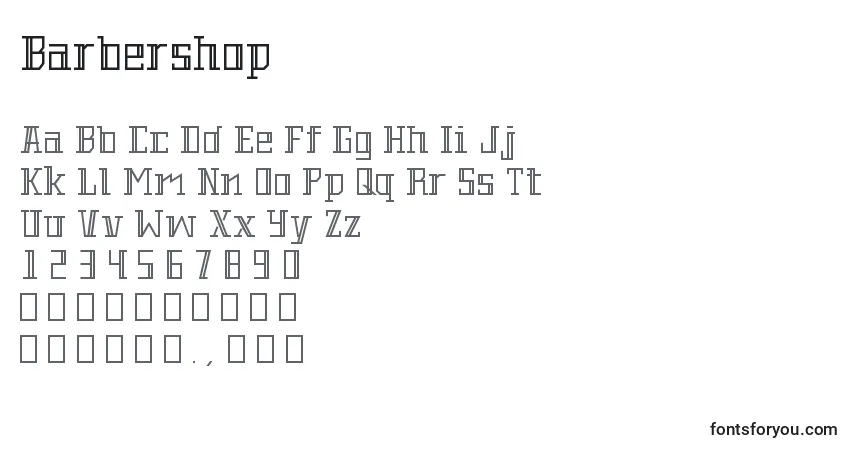 A fonte Barbershop (118360) – alfabeto, números, caracteres especiais