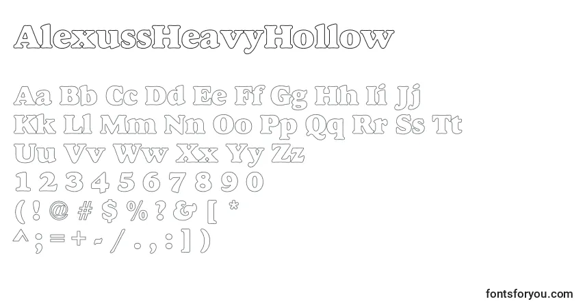 A fonte AlexussHeavyHollow – alfabeto, números, caracteres especiais