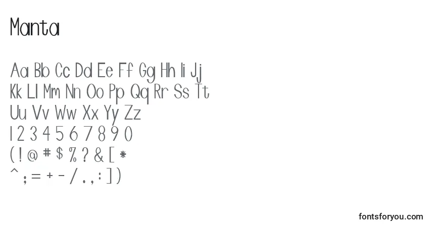 Czcionka Manta – alfabet, cyfry, specjalne znaki