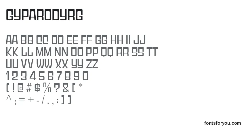 A fonte GyparodyRg – alfabeto, números, caracteres especiais