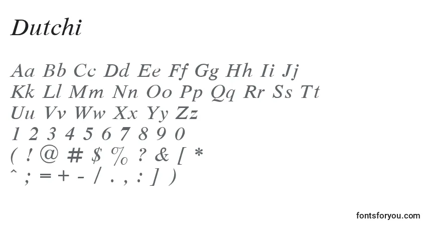 A fonte Dutchi – alfabeto, números, caracteres especiais