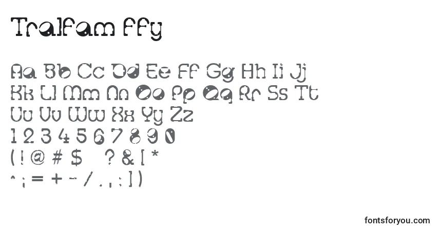 Schriftart Tralfam ffy – Alphabet, Zahlen, spezielle Symbole