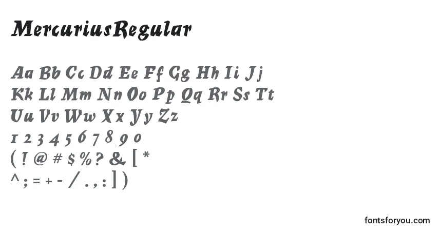 Schriftart MercuriusRegular – Alphabet, Zahlen, spezielle Symbole