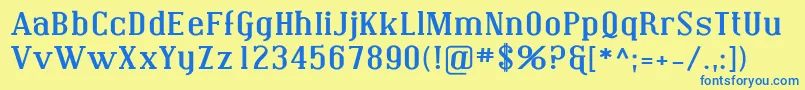 フォントCovingtonExpBold – 青い文字が黄色の背景にあります。