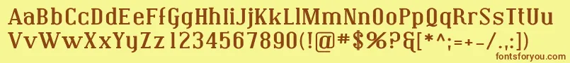 フォントCovingtonExpBold – 茶色の文字が黄色の背景にあります。