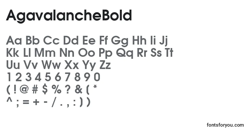 Czcionka AgavalancheBold – alfabet, cyfry, specjalne znaki