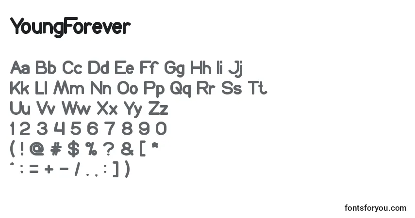 Schriftart YoungForever – Alphabet, Zahlen, spezielle Symbole