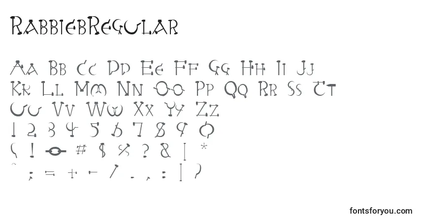 A fonte RabbiebRegular – alfabeto, números, caracteres especiais
