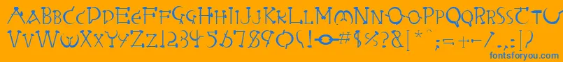 RabbiebRegular-Schriftart – Blaue Schriften auf orangefarbenem Hintergrund