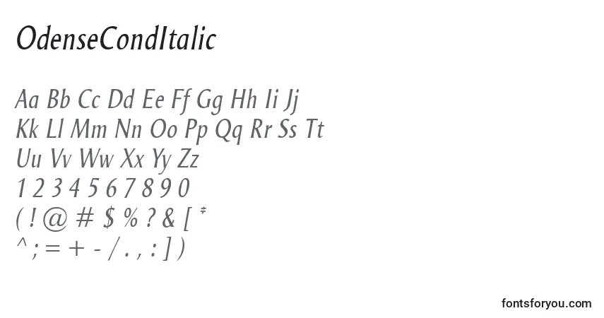 Шрифт OdenseCondItalic – алфавит, цифры, специальные символы