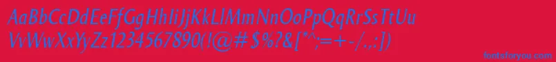 OdenseCondItalic-Schriftart – Blaue Schriften auf rotem Hintergrund
