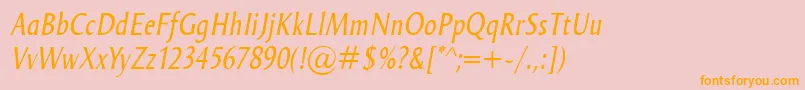 フォントOdenseCondItalic – オレンジの文字がピンクの背景にあります。