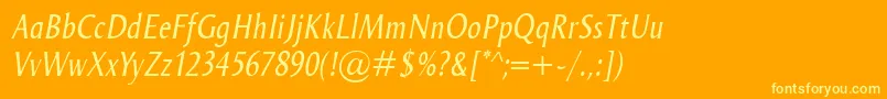 OdenseCondItalic-Schriftart – Gelbe Schriften auf orangefarbenem Hintergrund