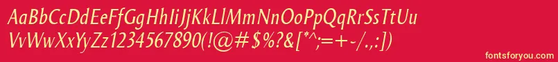 OdenseCondItalic-Schriftart – Gelbe Schriften auf rotem Hintergrund