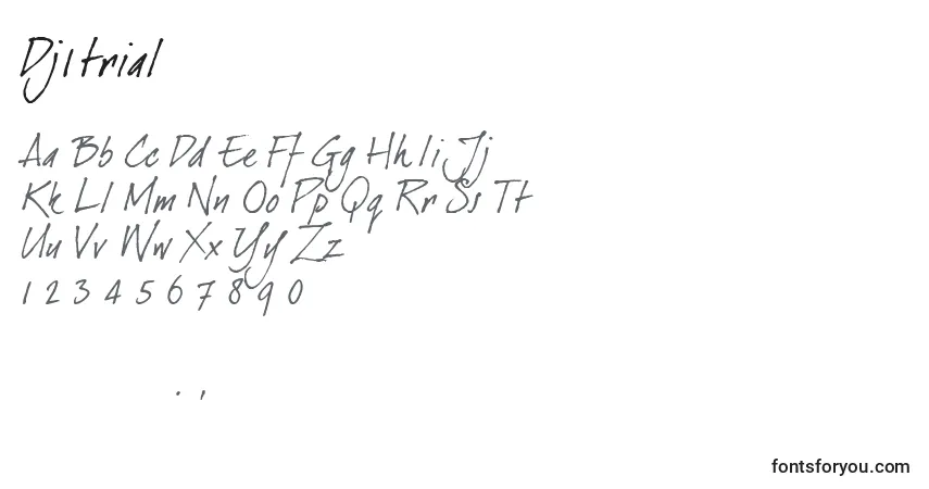Czcionka Dj1trial (118418) – alfabet, cyfry, specjalne znaki