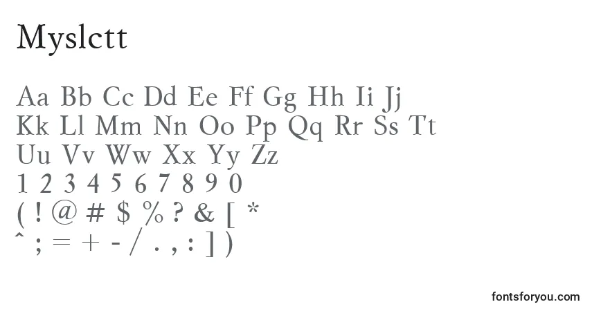 Czcionka Myslctt – alfabet, cyfry, specjalne znaki