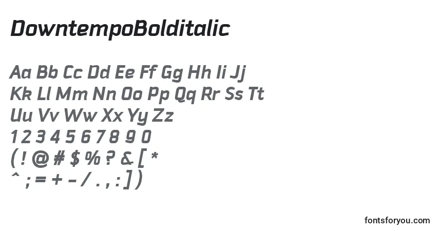 Шрифт DowntempoBolditalic – алфавит, цифры, специальные символы