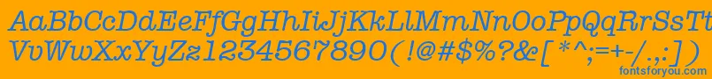 AmtypewritermditcttРљСѓСЂСЃРёРІ-Schriftart – Blaue Schriften auf orangefarbenem Hintergrund