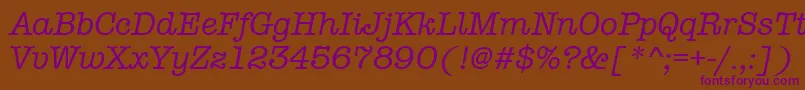 AmtypewritermditcttРљСѓСЂСЃРёРІ-fontti – violetit fontit ruskealla taustalla