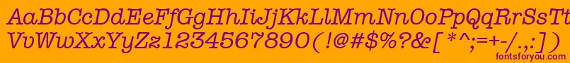 AmtypewritermditcttРљСѓСЂСЃРёРІ-fontti – violetit fontit oranssilla taustalla