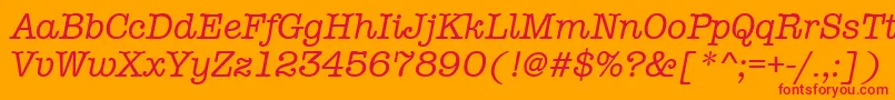 AmtypewritermditcttРљСѓСЂСЃРёРІ-Schriftart – Rote Schriften auf orangefarbenem Hintergrund