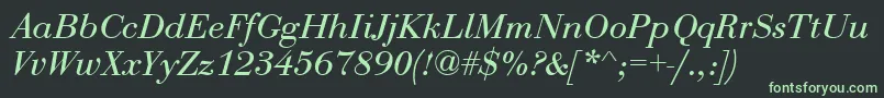 BodoniRecutCondensedSsiCondensedItalic-fontti – vihreät fontit mustalla taustalla