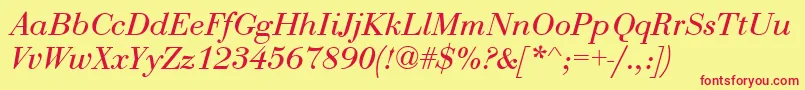 BodoniRecutCondensedSsiCondensedItalic Font – Red Fonts on Yellow Background