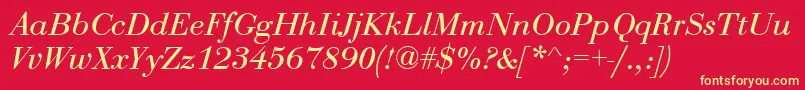 BodoniRecutCondensedSsiCondensedItalic Font – Yellow Fonts on Red Background