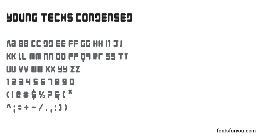 Шрифт Young Techs Condensed – алфавит, цифры, специальные символы