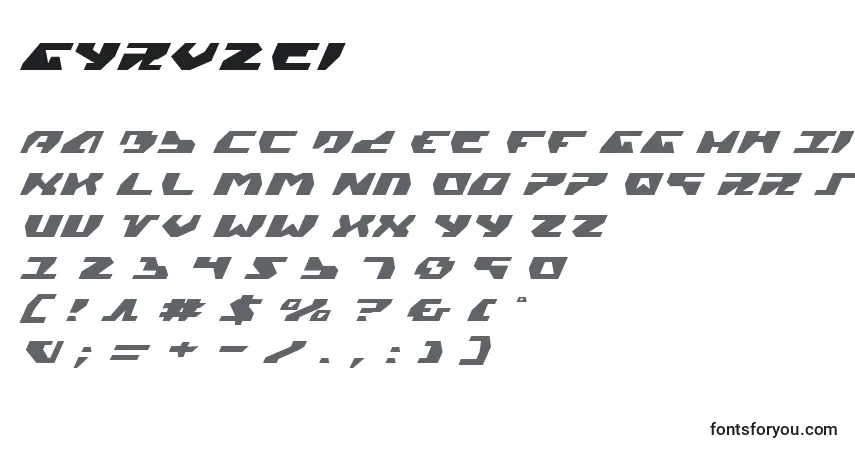Schriftart Gyrv2ei – Alphabet, Zahlen, spezielle Symbole