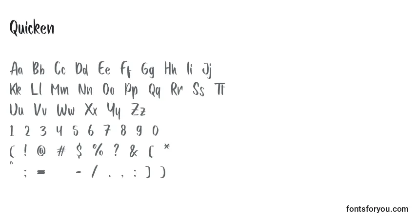 Schriftart Quicken – Alphabet, Zahlen, spezielle Symbole