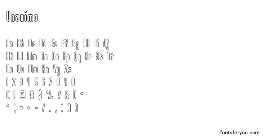 Czcionka Unanimo – alfabet, cyfry, specjalne znaki