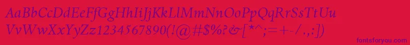 Fonte DanteMtItalic – fontes roxas em um fundo vermelho