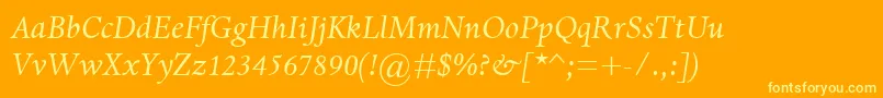 DanteMtItalic-Schriftart – Gelbe Schriften auf orangefarbenem Hintergrund