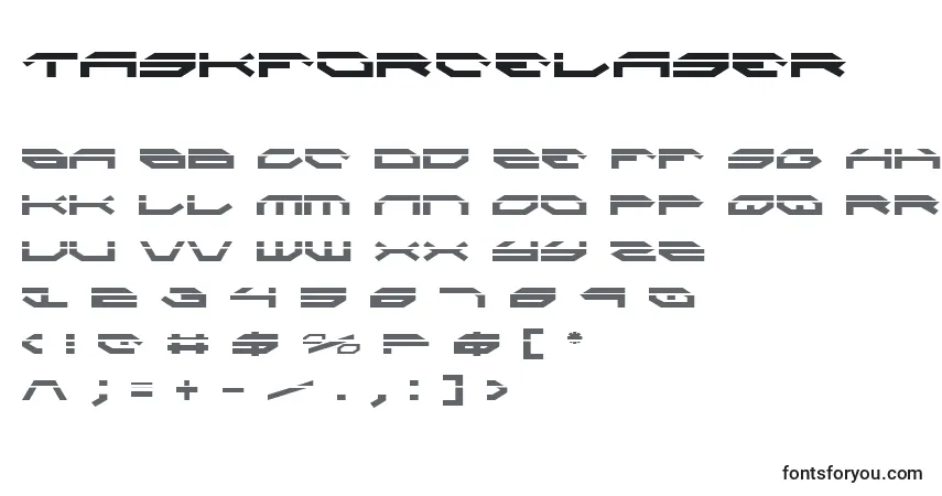 Czcionka TaskforceLaser – alfabet, cyfry, specjalne znaki