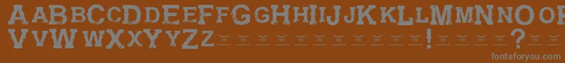 GunfighteracademyRegular-fontti – harmaat kirjasimet ruskealla taustalla
