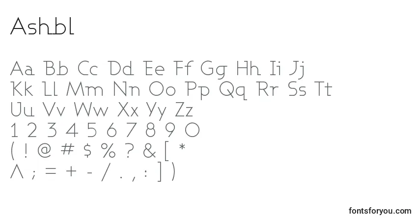 Schriftart Ashbl – Alphabet, Zahlen, spezielle Symbole