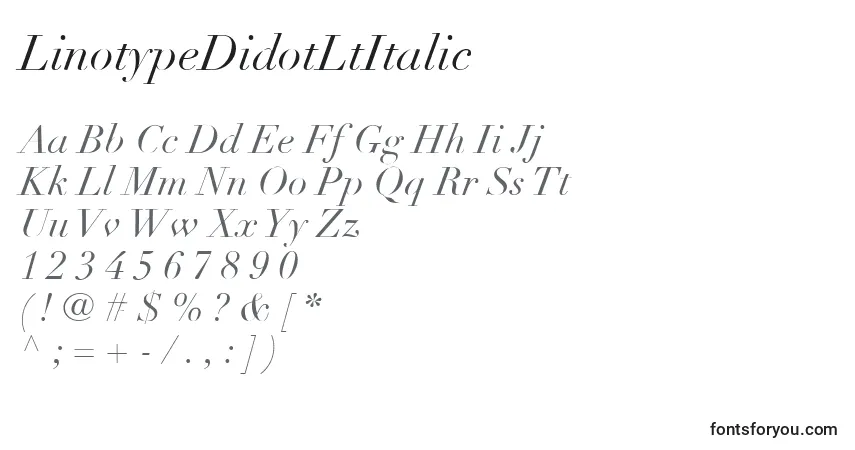 Шрифт LinotypeDidotLtItalic – алфавит, цифры, специальные символы