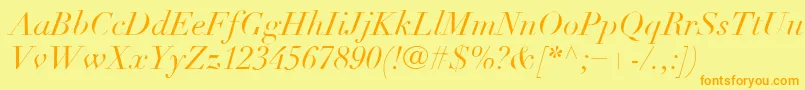 LinotypeDidotLtItalicフォントについての詳細 フォントLinotypeDidotLtItalic – オレンジの文字が黄色の背景にあります。