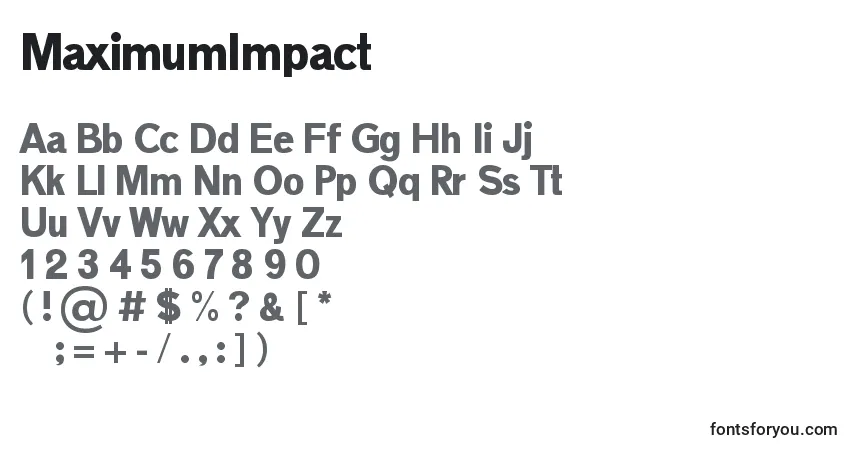 Schriftart MaximumImpact – Alphabet, Zahlen, spezielle Symbole