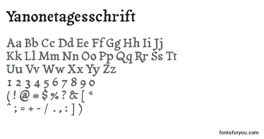 Yanonetagesschrift-fontti – aakkoset, numerot, erikoismerkit