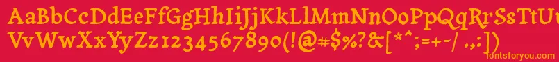 フォントYanonetagesschrift – 赤い背景にオレンジの文字