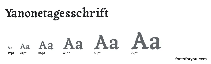 Размеры шрифта Yanonetagesschrift