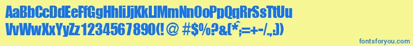 フォントImpasseRegularDb – 青い文字が黄色の背景にあります。