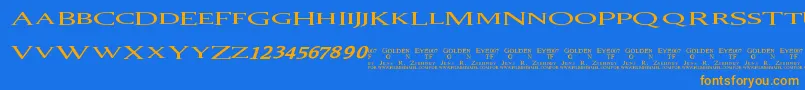 フォント007 GoldenEye – オレンジ色の文字が青い背景にあります。