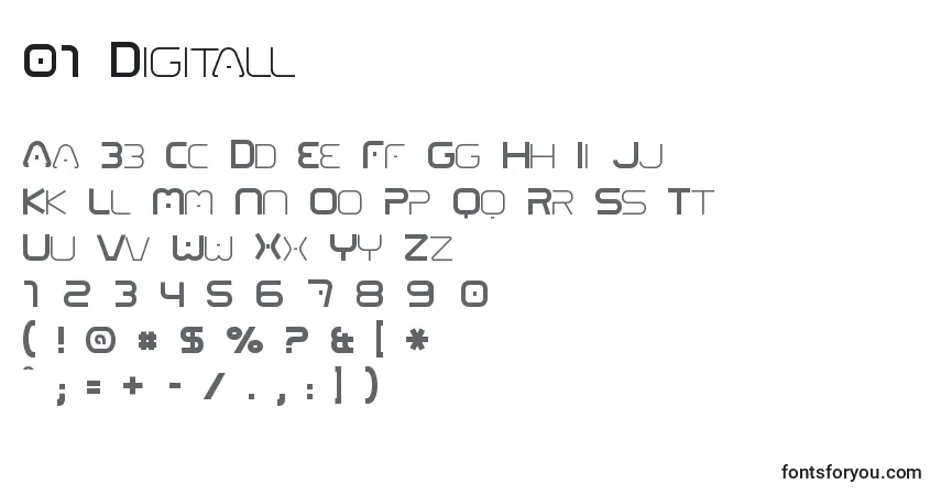 Czcionka 01 Digitall – alfabet, cyfry, specjalne znaki